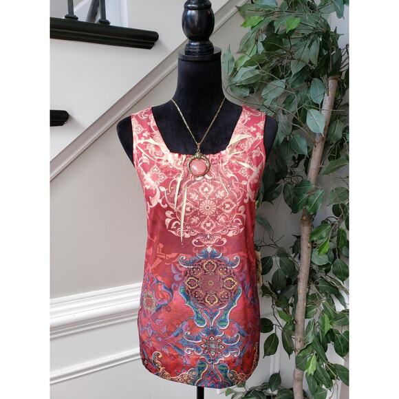 One World Blouse Tunic Boho Sublimation Top Women's XL Pink Patterned Sleeveless - Picture 1 of 13